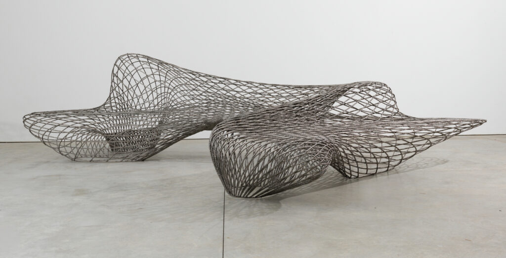 metal lines combine to form this undulating couch.
